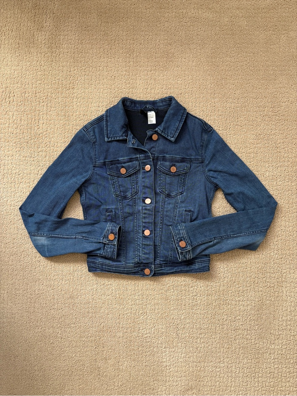 H&M Dark Blue Women’s Cropped Denim Jacket with Copper Buttons
